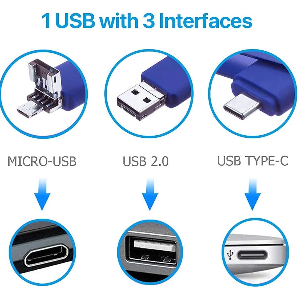 3-in-1 OTG USB-flashdrive 2TB Type-C en micro-USB-stick 1TB 512G 256G Geheugen USB-stick Pen Drive 128GB 1000GB 2000GB U Disk