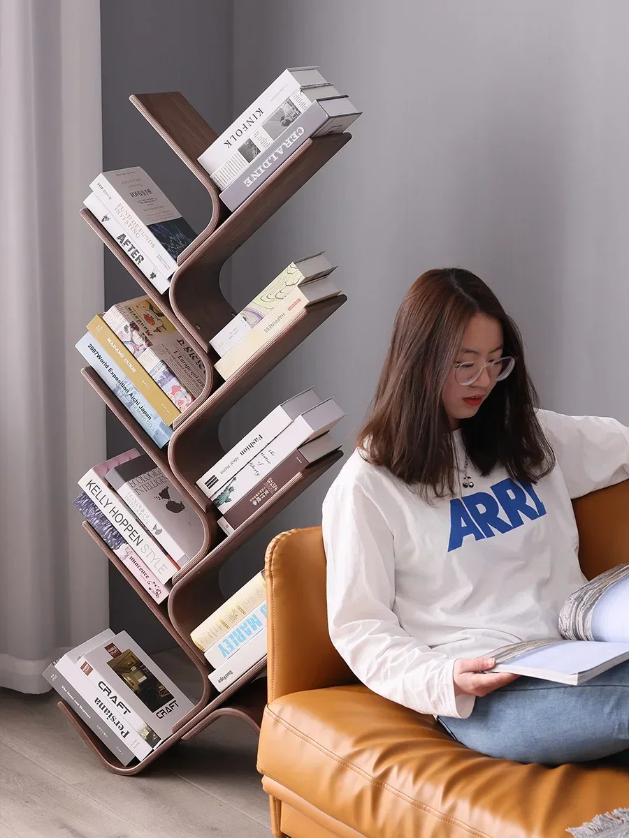 

Solid wood bookshelf floor-to-ceiling simple household wall balcony tree shelf children's bookshelf picture