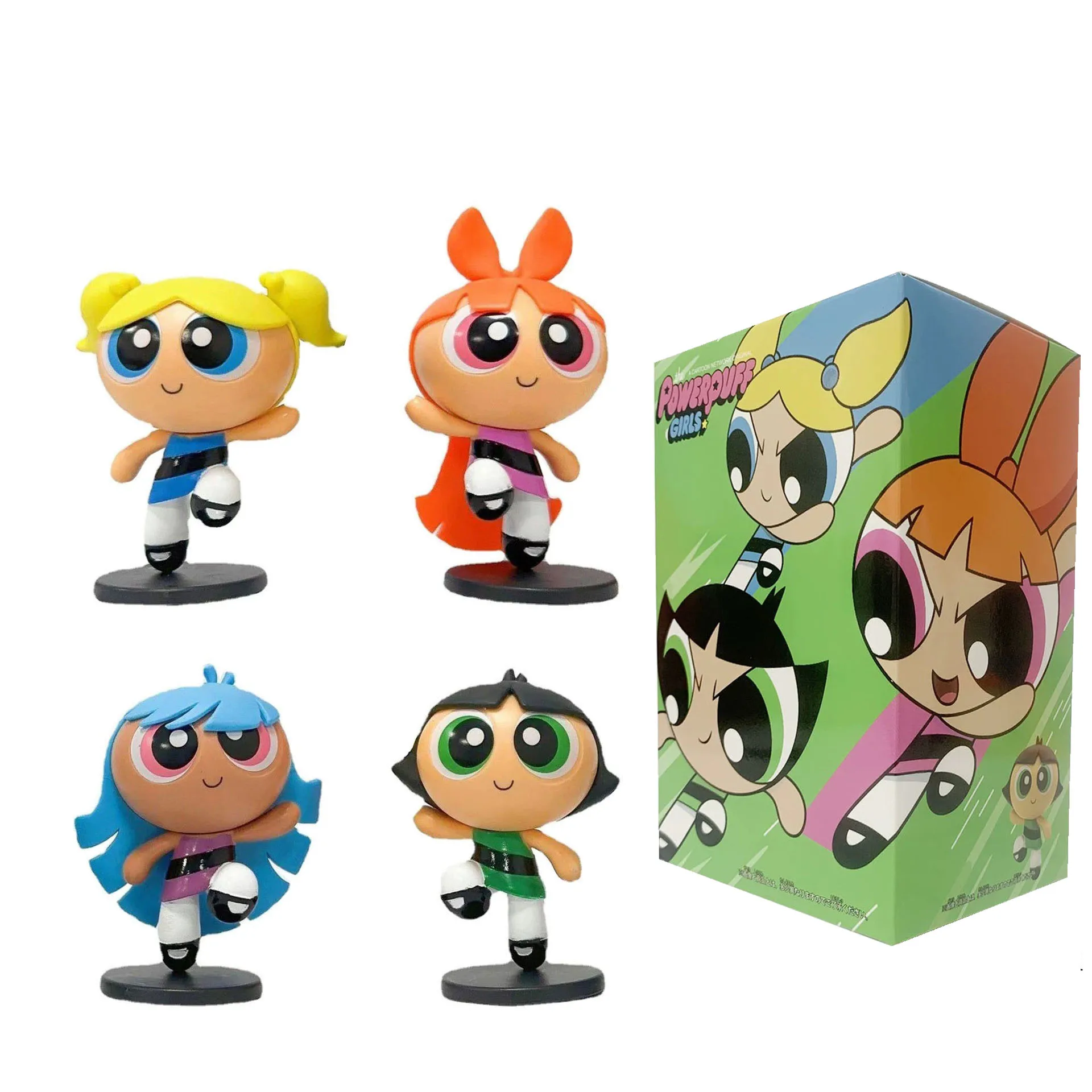 4 pçs/set The Powerpuff Girls Action Figure Toy Collection Modelo de desenho animado Boneca de PVC presente