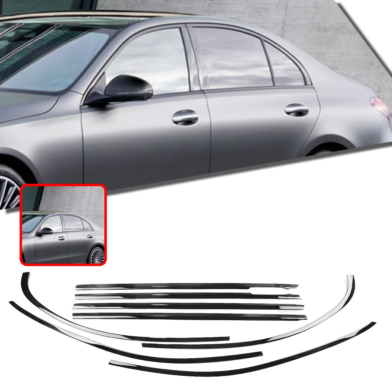 Außen-Fensterzierleiste für Mercedes Benz C-Klasse W206 2022-2025 C200 C220 C260 C300 Limousine, Abdeckung für kurze Achse