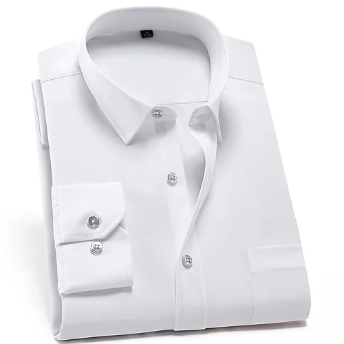 Camisas antiarrugas para hombre, camisas de vestir de manga larga para hombre, Camisa ajustada, blusa de negocios Social, Camisa blanca de bolsillo para oficina, S-4XL