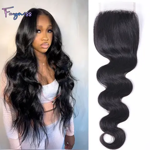 4x4 Transparent Lace Closure Human Hair Body Wave Raw Remy 10-20 Inches Durable Easy to Style for Wig Or Hair Extensions