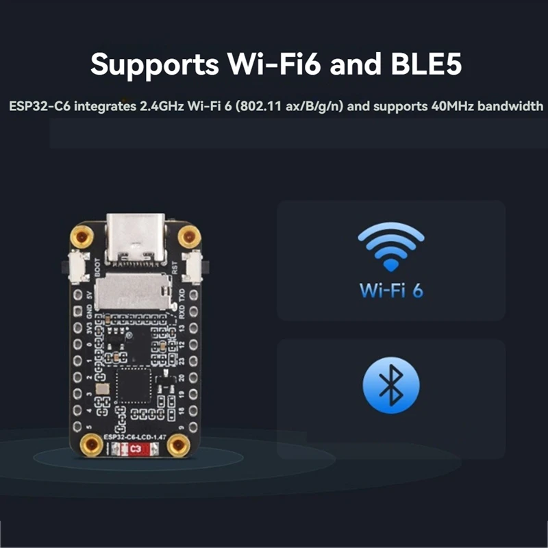 ESP32-C6 1.47Inch Display Development Board1 Supports Wi-Fi 6 & BLE With Colorful RGB LED, ESP32 With Display