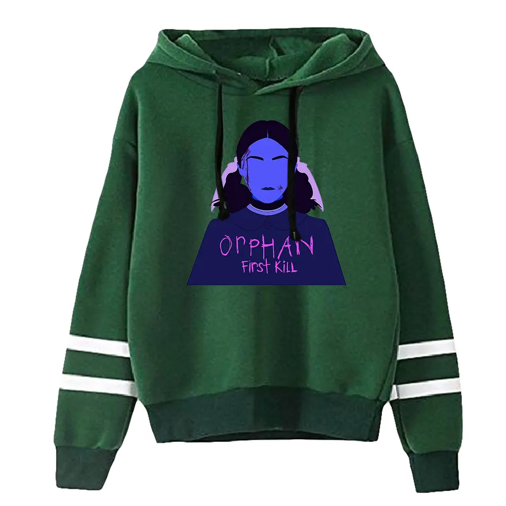 Orphan เสื้อสเวตเตอร์แขนยาวขนานแบบไร้กระเป๋าสำหรับชายหญิง, เสื้อมีฮู้ดสำหรับดูหนังสยองขวัญแนวอเมริกัน