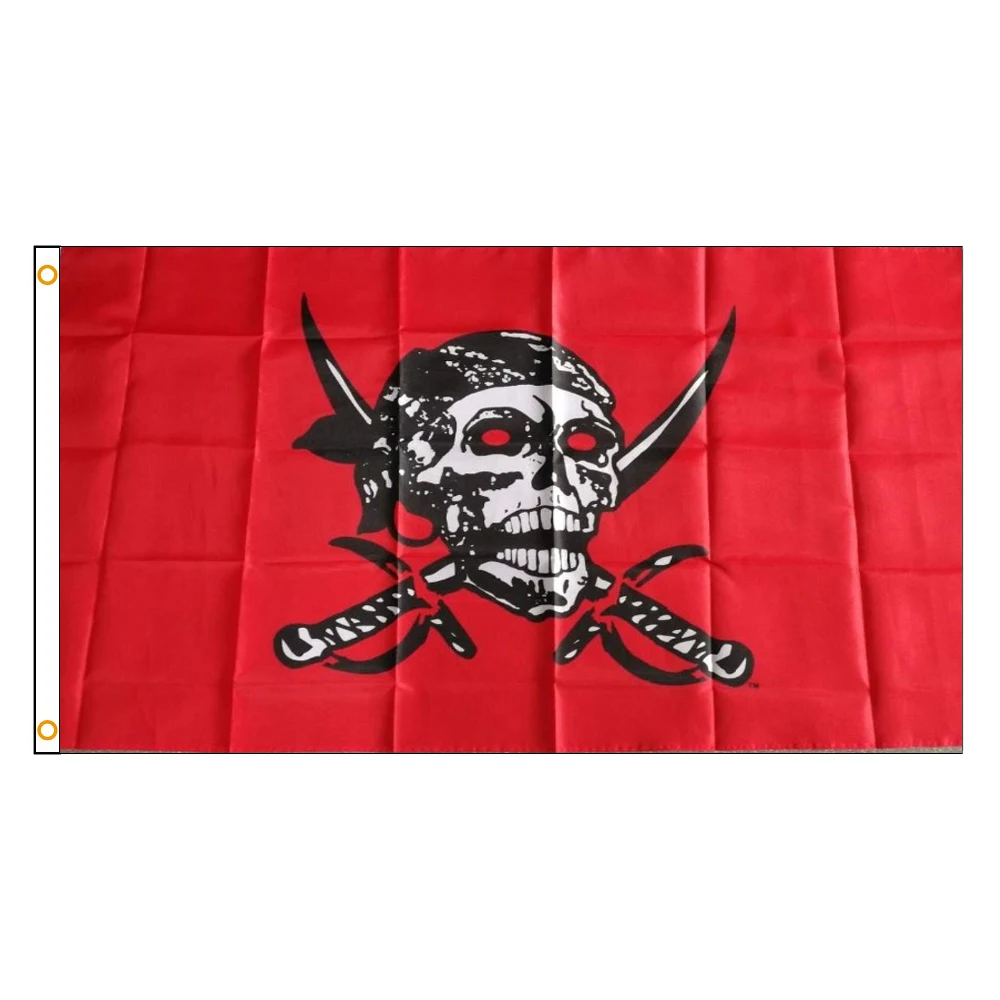 90*150cm Red Caribbean Jolly Roger Pirate Flag with Brass Grommets