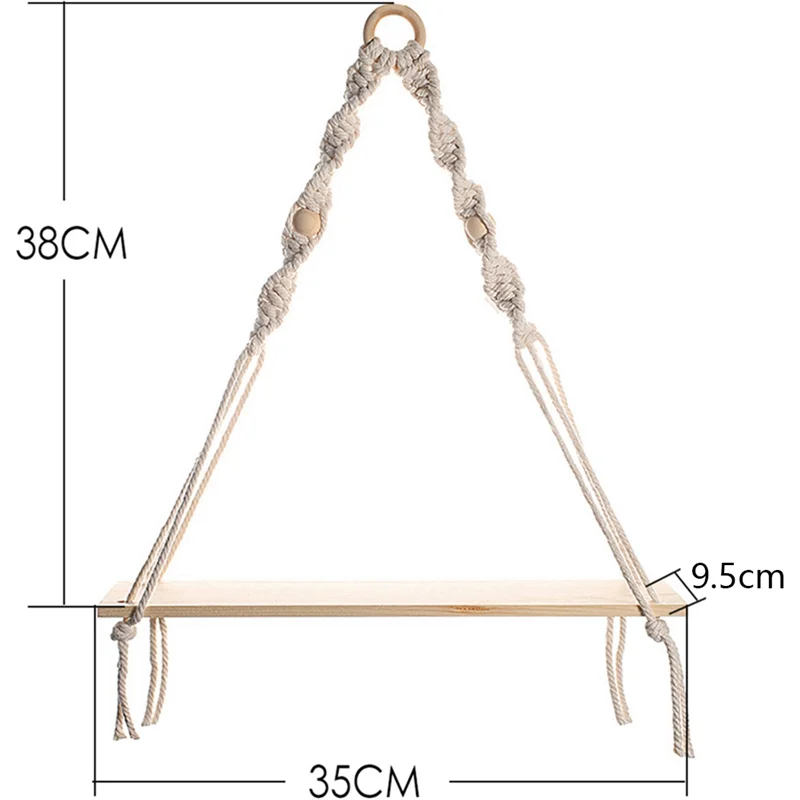 

Настенная полка ONCE, полки в стиле бохо с деревянной полкой, полка из макраме ручной работы из 2 предметов для подвешивания растений и декора