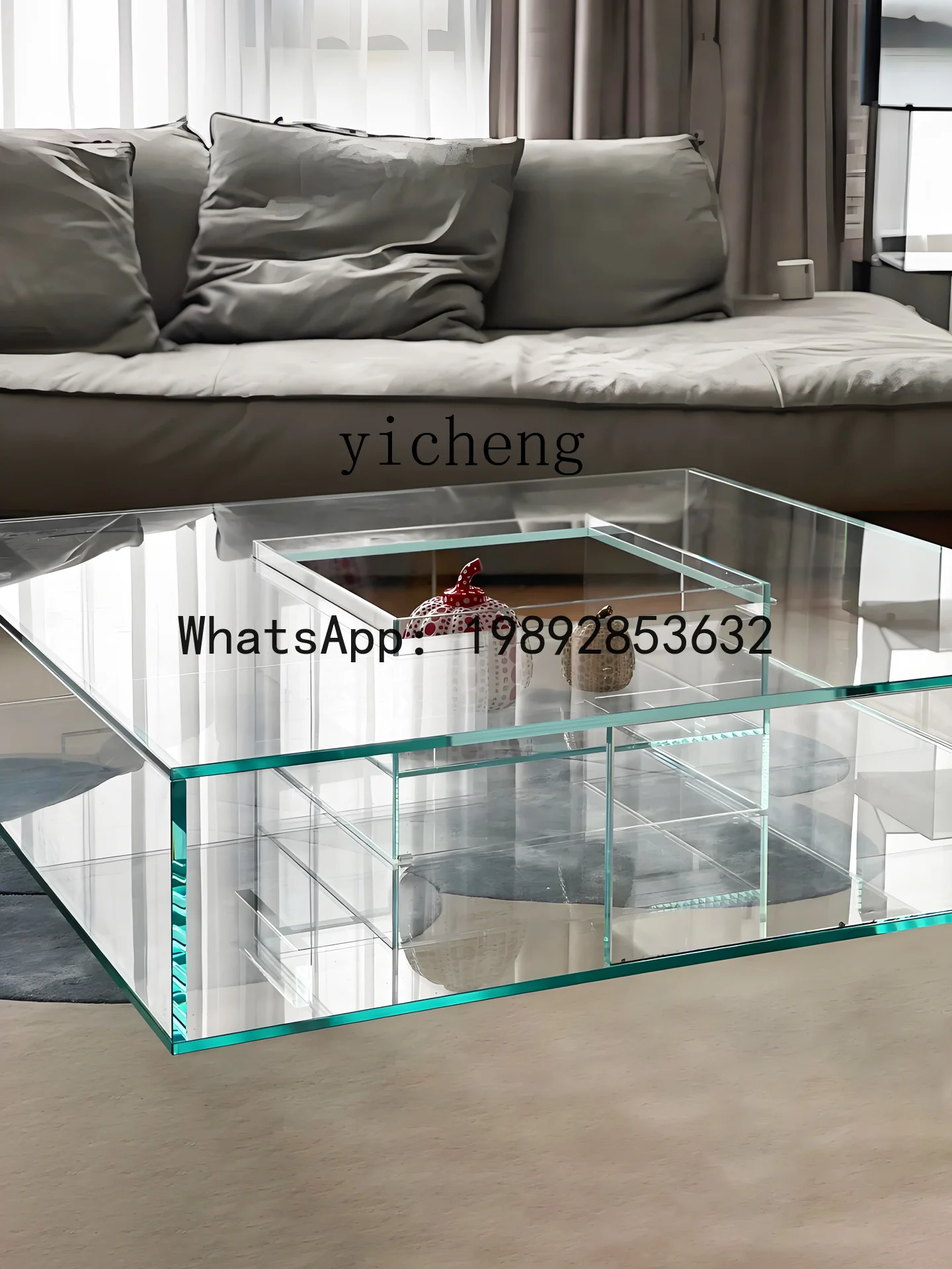 

X3 Minimalist Transparent Glass Coffee Table for Home with High-End Feel Square Low Table