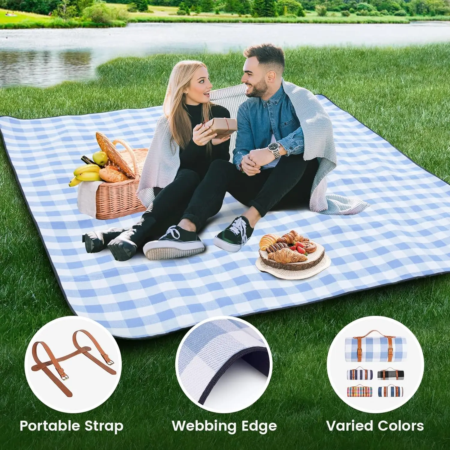 ZHUOHUA Picknickdecke Extra Groß, Wasserdichte und Faltbare Strandmatte, Outdoor für 8 Erwachsene, Camping, Park, Strand, Rasen, Innenbereich – Detail 4
