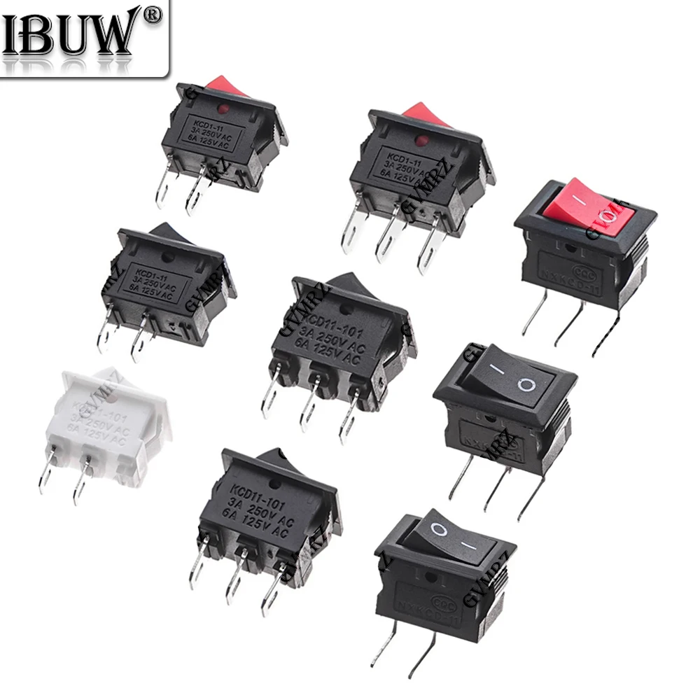 10PCS 3A 250VAC/6A 125VAC 10*15 KCD11 Rocker Switch 10*15mm 3A Mini Push Button Switch ON-OFF/ON-OFF-ON 2 Pins /3 Pins 10x15mm