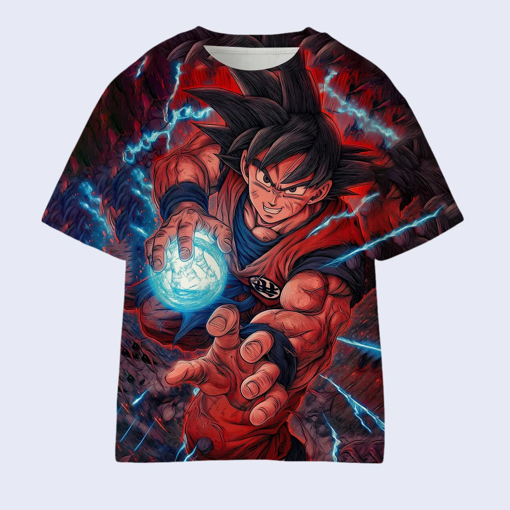 

Classic Japanese Anime Dragon Ball Character Print T-Shirt Y2K Vintage Trendy Style Family Matching Casual Top