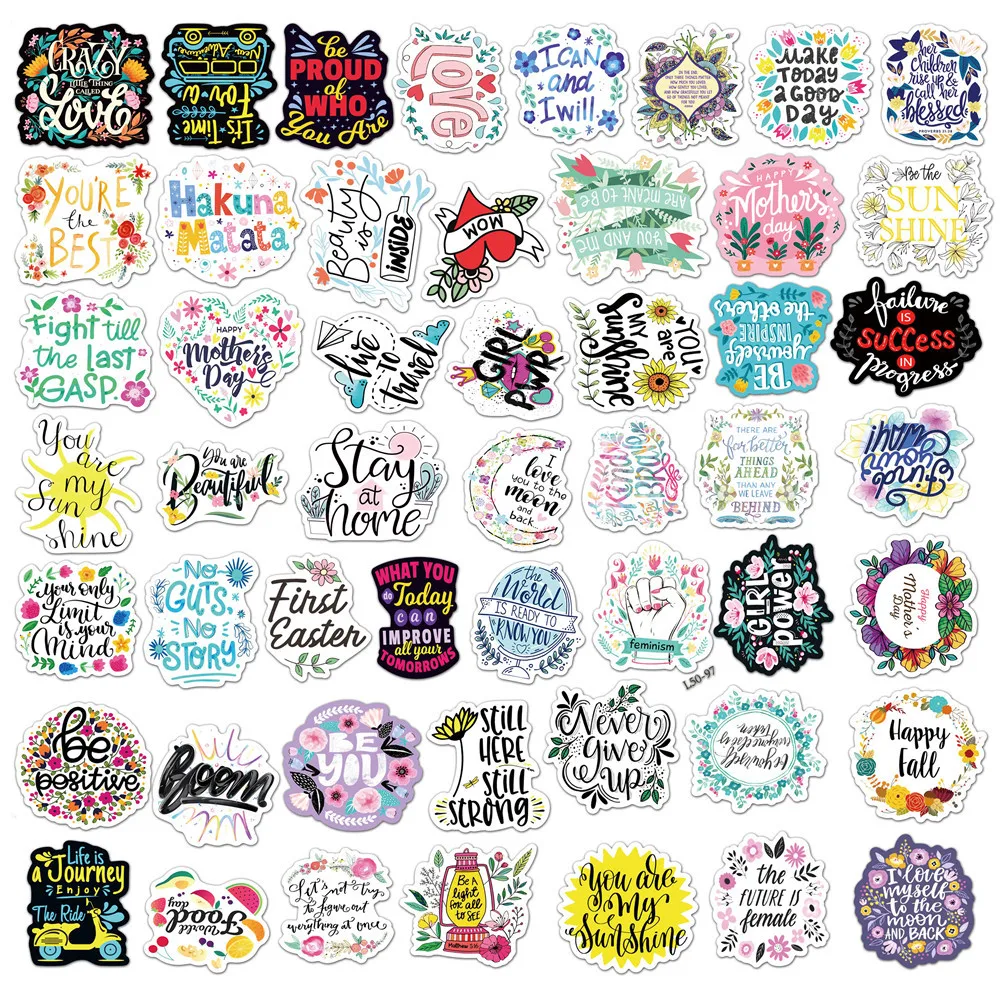 50Pcs Inspirational Quote Stickers Pack Positive Decals for Water Bottle Laptop Phone Skateboard Helmet