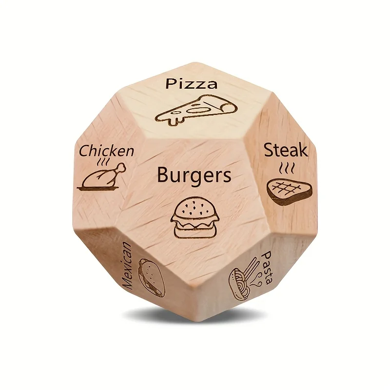 Juego de mesa de dados para comedor Juego de planificación de comidas de 12 caras - Etiquetas temáticas - Regalo para parejas del día de San Valentín, Noche de juegos de fiesta con fecha nocturna