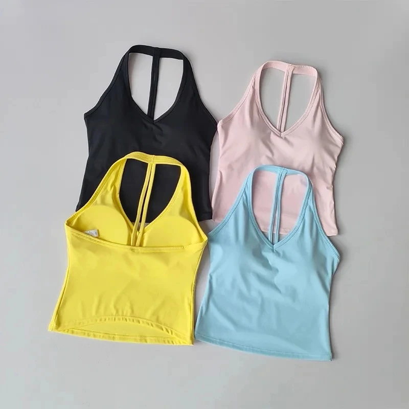 Women's Breathable Sports Bra Anti-Sweat Hanging Neck Push Up Bra Sport Vest Yoga Fitness Crop Top for Gym Workout Top