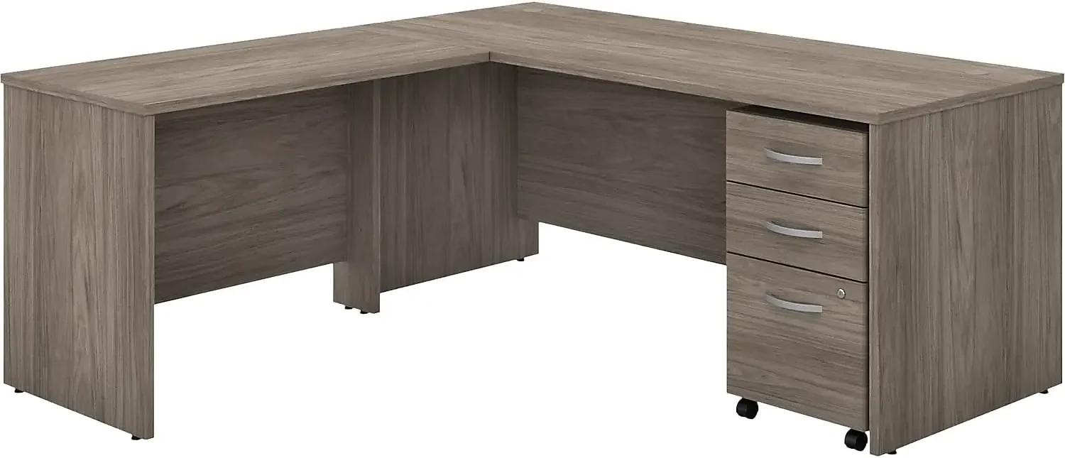 Studio C 72-inch W L Shaped Computer Desk, Mobile File and 42-inch W Return Bundle, Modern Hickory