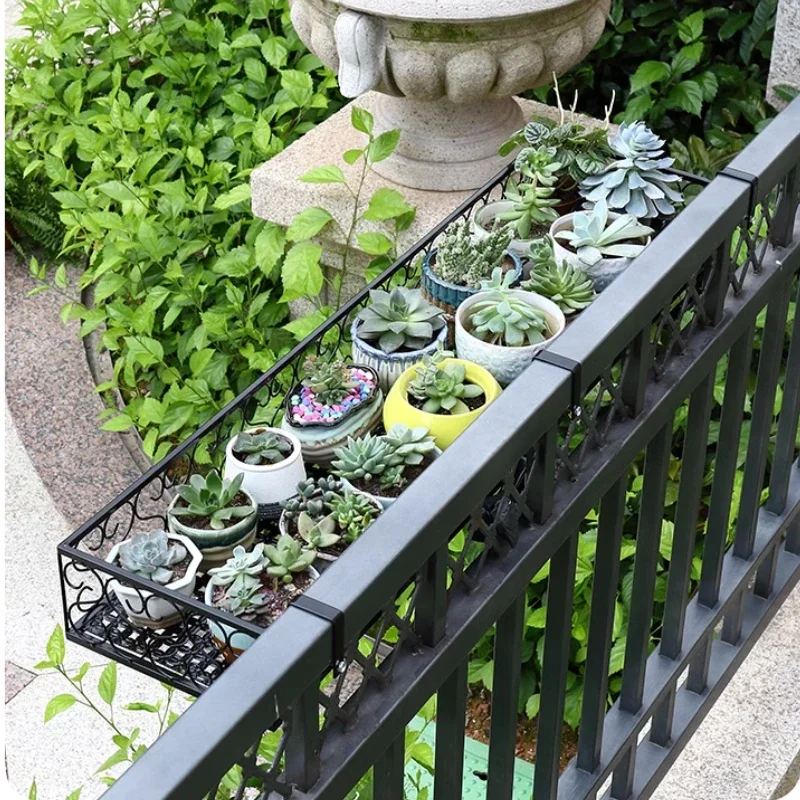 Window Plant Stand Balcony Hanging Style Flower Pots Holder Fence Railing Succulent Flower Rack Indoor Gardening Storage Rack