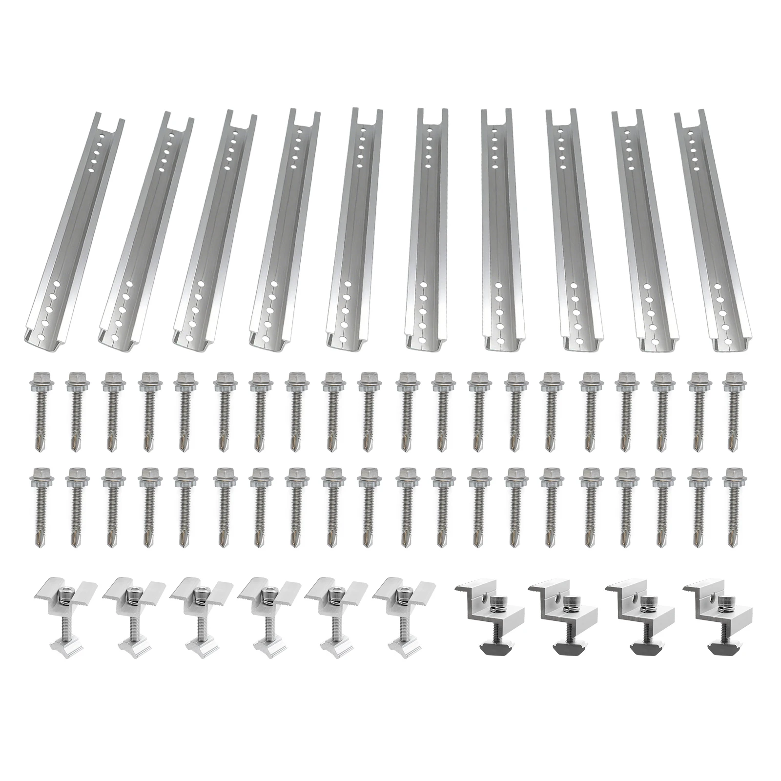 Kit di Supporti per Pannelli Solari, Set di 10 Barre di Montaggio in Alluminio da 300mm, Set di Staffe a Z da 30mm/35mm per Montaggio Pannelli Solari, Morsetti Centrali