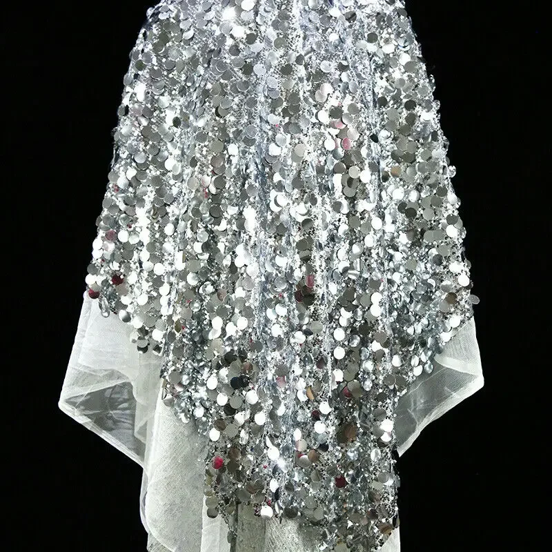 

50x130cm Silver Shiny Bead Fabric Stage Decoration Background Cloth Costume Dress DIY Dress Clothing Supplies
