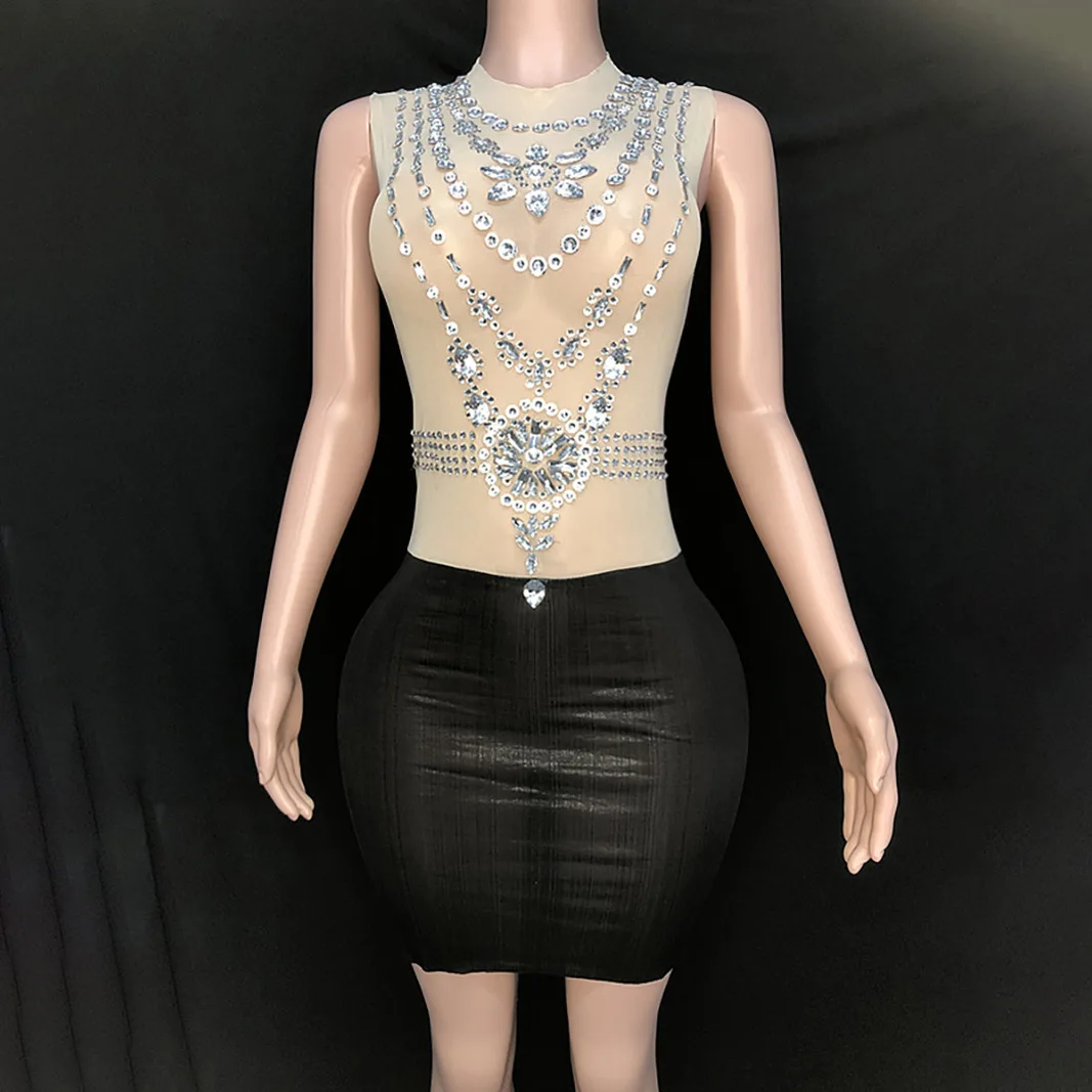 

Summer Diamond Round Neck Translucent Sexy Tight Hip Wrap Club Black Evening Dress Vestidos Festa Luxuosos Mini Vestido Sexy Hot
