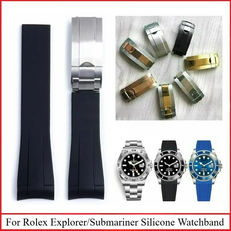 Original Style Silicone Watch Strap for Rolex Black Green Blue White Submariner Yacht-Master Daytona GMT 20 21mm Watchband