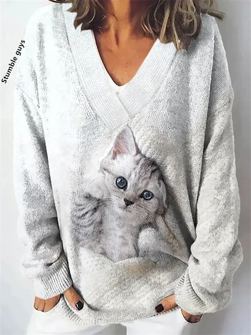 

Autumn Winter Women's Sweater Casual Fashion European American Warm Christmas Snowman Deer Dog Print Y2K Knit Top​