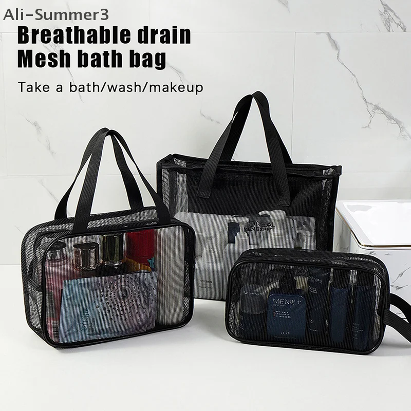 Mesh Makeup Toiletry Storage Bags Handbags Portable Travel Washing Body Shower Tools Organizer Large Capacity Cosmetic Pouch