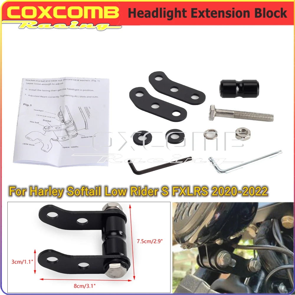 For Harley Softail Low Rider S FXLRS 2020-22 Motorcycle Headlight Extension Block Move Forward 2'' Headlamp Mount Extend Bracket