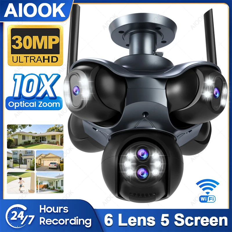 

AIOOK 6 Lens 10X Zoom Outdoor Camera HD 30MP WIFI Security Camera Night Vision Mobile Tracking PTZ IP CCTV Two-way Intercom