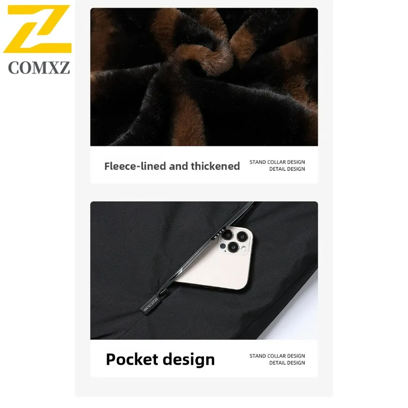 سترة مبطنة بالقطن للرجال من COMXZ، غطاء محرك السيارة قابل للإزالة، سميكة للأعمال والتزلج والسفر، سترة مبطنة ثلجية مقاومة للرياح، سترة جرافين شتوية