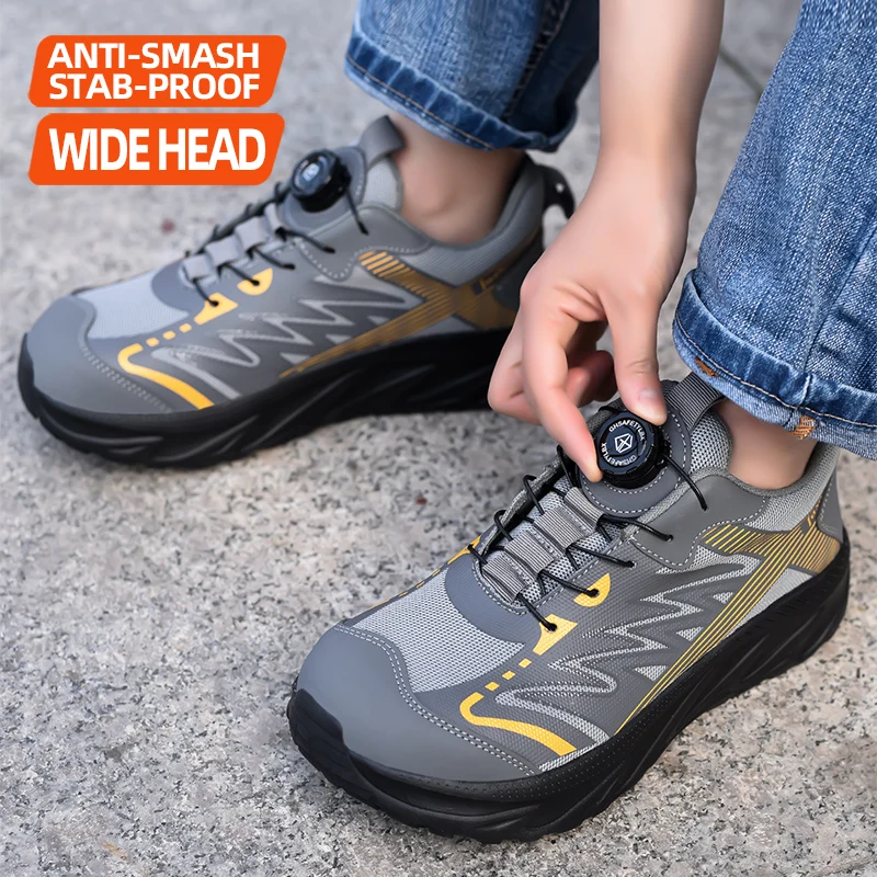 Rotating Button Men Safety Shoes Construction Working Boots Steel Toe Shoes for Men Anti Piercing Anti-smash Protective Shoes
