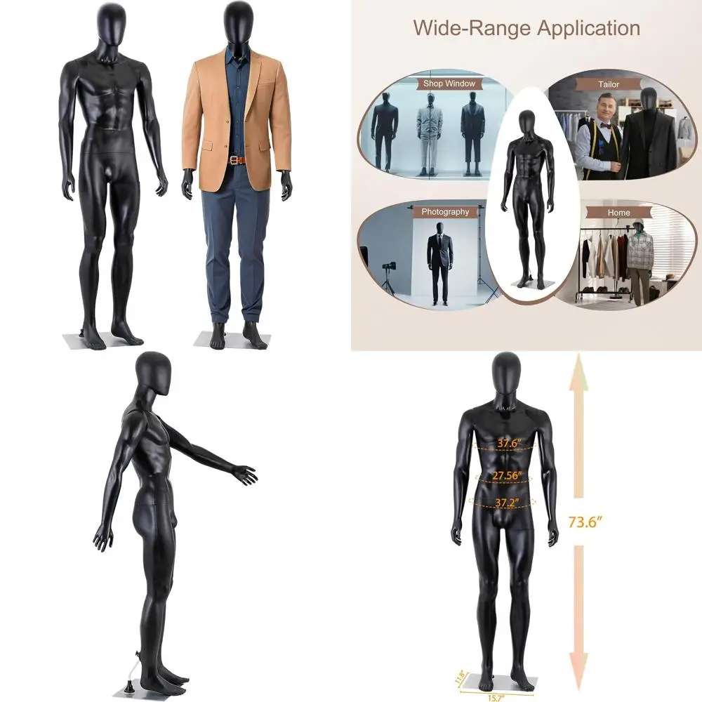 

73-Inch Adjustable Posture Male Mannequin for Retail Display in Black