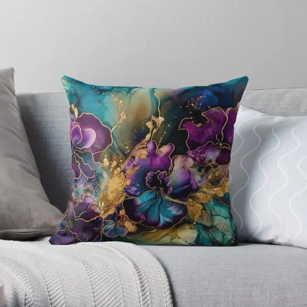 

Abstract Purple And Teal Floral Printing Throw Pillow Cover Office Square Hotel Soft Case Fashion Pillows not include One Side