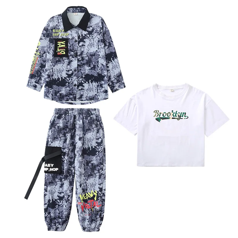 Boys Hip Hop Camouflage Shirt Joggers Girls Street Dance Crop Top Blouse Cargo Pants Child Military Clothes Sets Kids Streetwear