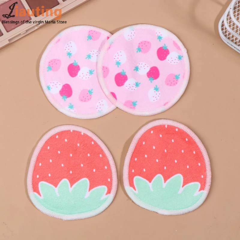 10 قطعة منصات مزيل ماكياج قابل للغسل طبقة مزدوجة الفراولة طباعة تنظيف القطن قابلة لإعادة الاستخدام الوجه يشكلون إزالة منصات أداة