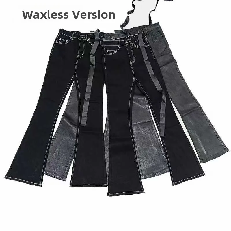 

High Elastici Bell Bot Jeans Men Women No Wax Version Slimming Long Pants High Waist Denim Fabric Wear Resistant Bla