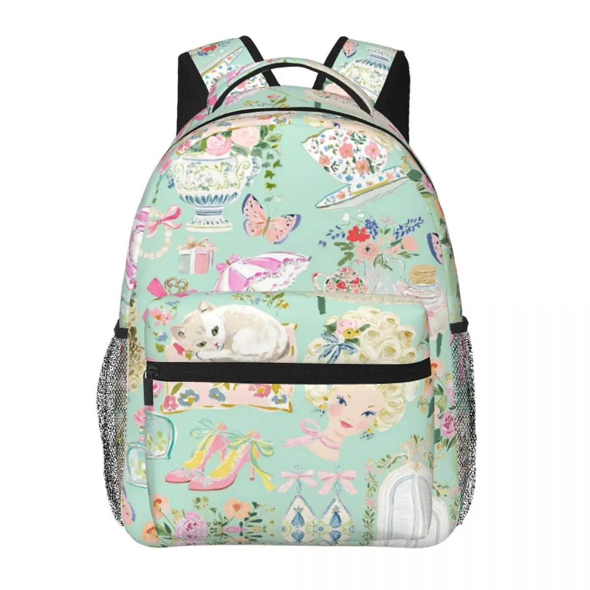 

Vintage French Rococo Coquette Aesthetic Floral Backpack Student BookBag Children School Bag Laptop Shoulder Bags for Men Women