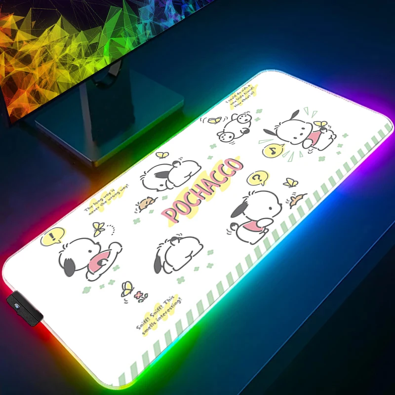 แผ่นรองเมาส์ RGB ลายโปชาโกะ สำหรับเกมเมอร์ ใช้ได้กับสำนักงาน แล็ปท็อป คอมพิวเตอร์ขนาดใหญ่ แผ่นรองเมาส์เกมแบบขยายพร้อมไฟ LED แผ่นรองโต๊ะ คีย์บอร์ด ยางกันลื่น พร้อมไฟแบ็คไลท์