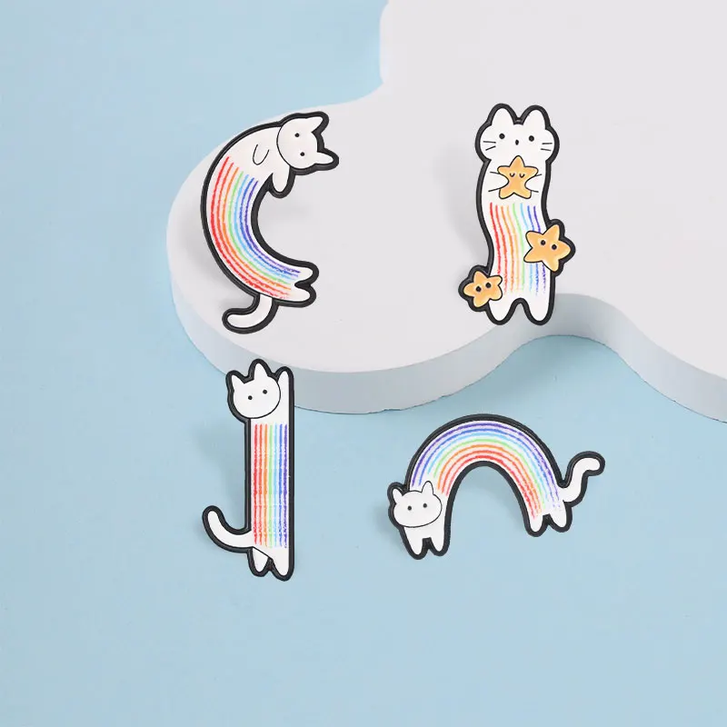 Regenbogenfarbene Katzenförmige Emaille-Abzeichen Niedliche Cartoon-Kätzchen Sternförmige Anstecknadeln Liebliche Bunte Metallbroschen Anstecknadel-Set Geschenk für Kinder – Detail 5