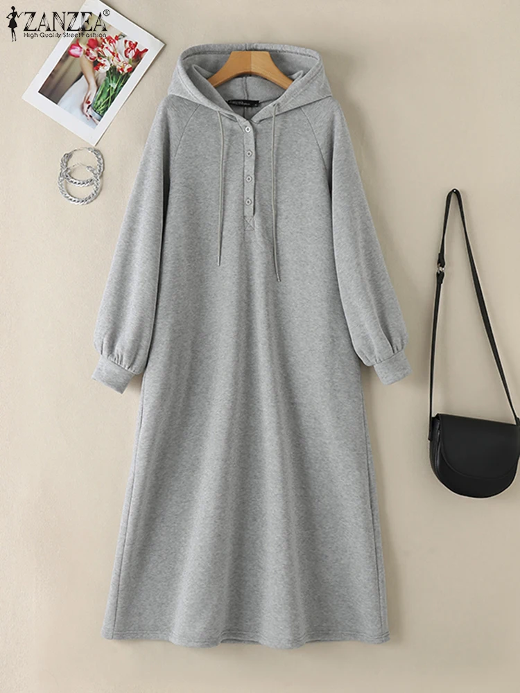 2024 ZANZEA Fashion Long Sweatshirt Sundress Stylish Casual Hooded Vestido Oversize Robe Women Autumn Hoodies Long Sleeve Dress