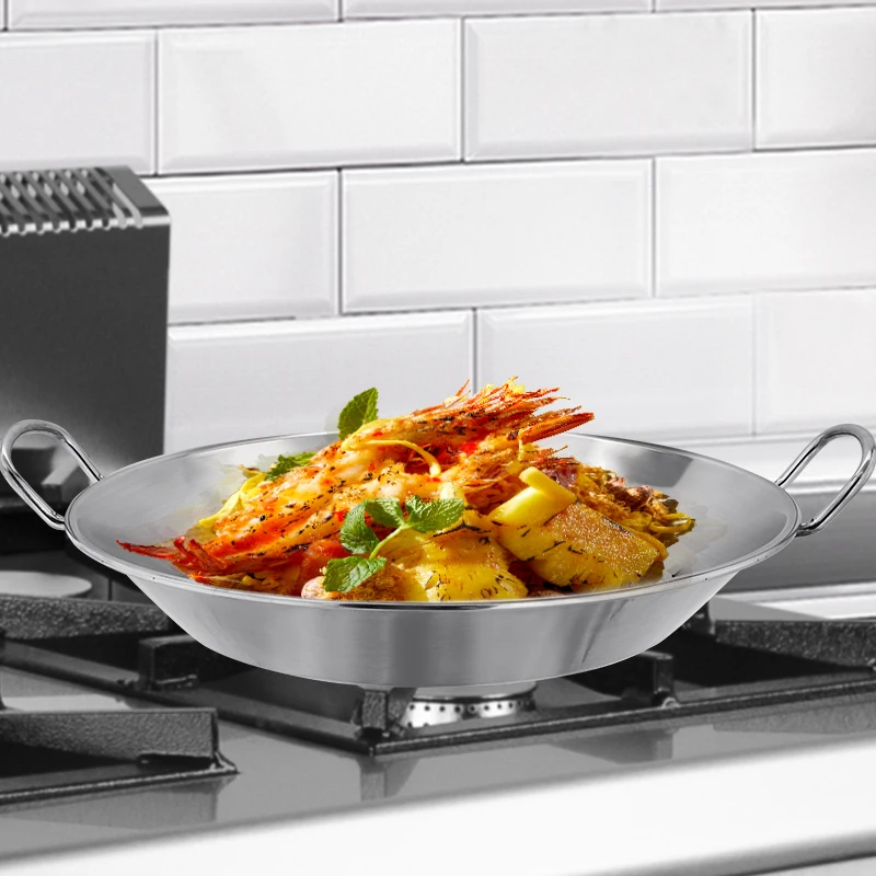 Durable Commercial Kitchen Cook Ware Eco-friendly Gas and Induction Stainless Steel Wok Pan