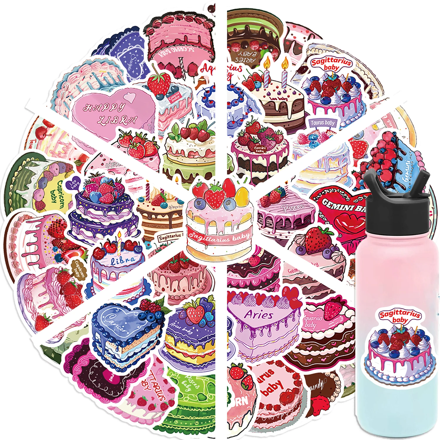 50pcs Cartoon Cake Zodiac Stickers Kawaii Waterproof Graffiti Vinyl Decals for laptop Guitar Suitcase Skateboard Kids Gift