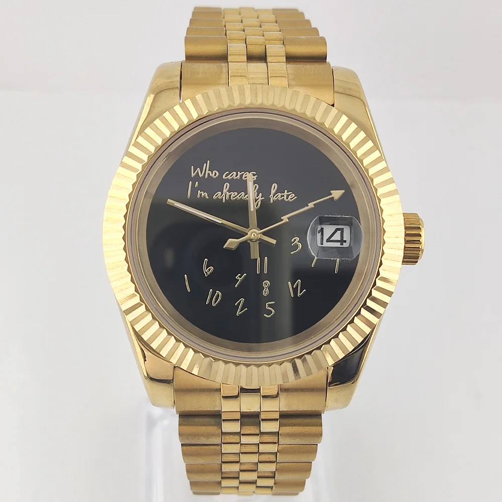 36mm/39mm NH35 Watch Who Cares im Already Late Watch Golden Watch High Quality Sapphire Crystal Glass Waterproof Case NH35 Watch