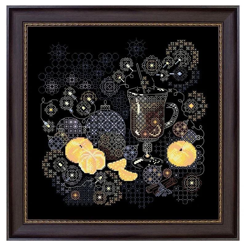 

Набор для вышивки крестом с апельсиновым соком, фруктовый узор, дизайн, 18 карат, 14 карат, 11 карат, черный холст, вышивка крестиком, рукоделие своими руками