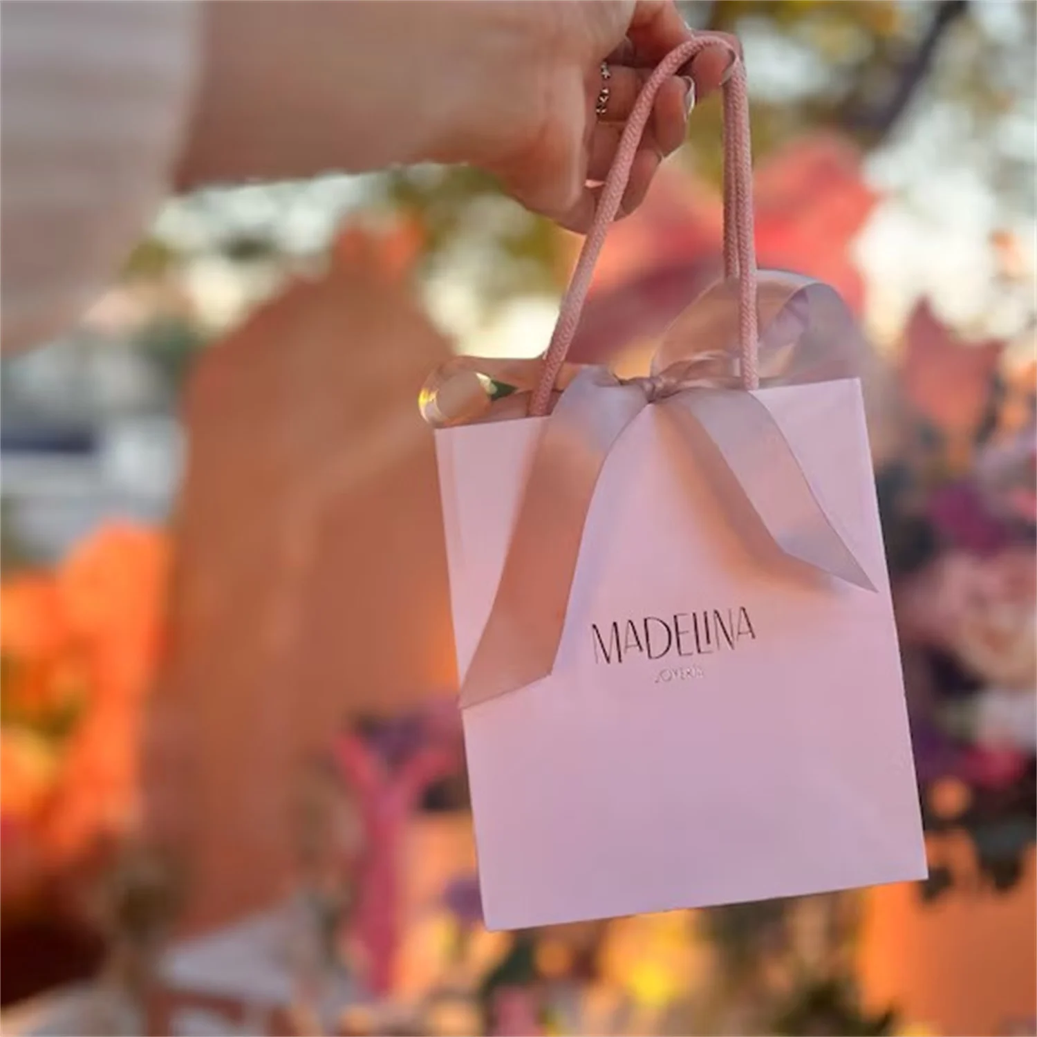 10/50 Pcs Custom Logo DIY Small Jewelry Gift Bags with Bow Ribbon Mini Paper Thank You Bags Bulk with Handle for Party Wedding