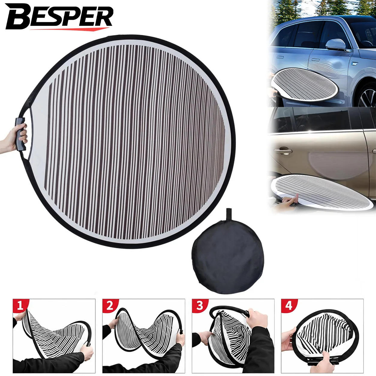 80cm Car Dent Reflector Board PDR Dent Detection Board Foldable Reflective Board with Storage Bag for Auto Body Repair