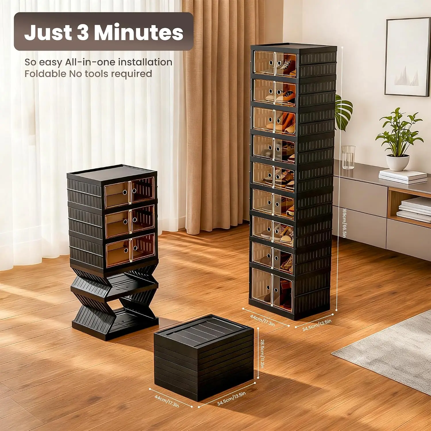 Foldable Shoe Organizer 2-Pack, Extra Large Folding Shoe Rack Closet With Magnetic Door & Wheels, 9 Layers 18 Grids, Customized