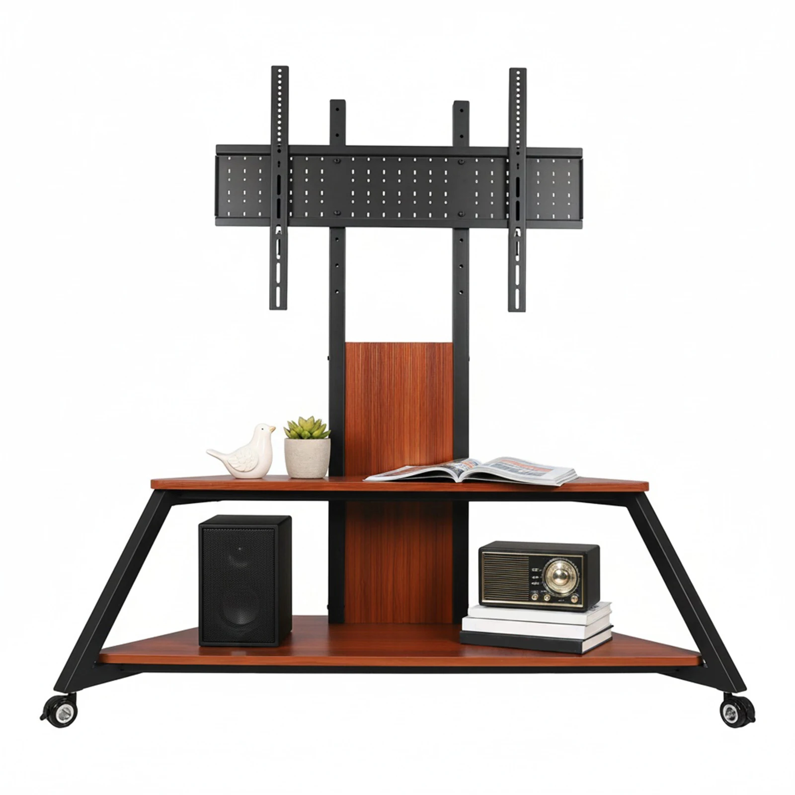 

Rolling TV Stand for 60-100 Inch TVs Up To 220 Lbs with Wooden Shelves Rolling TV Floor Stand Height Adjustable Lockable Wheels