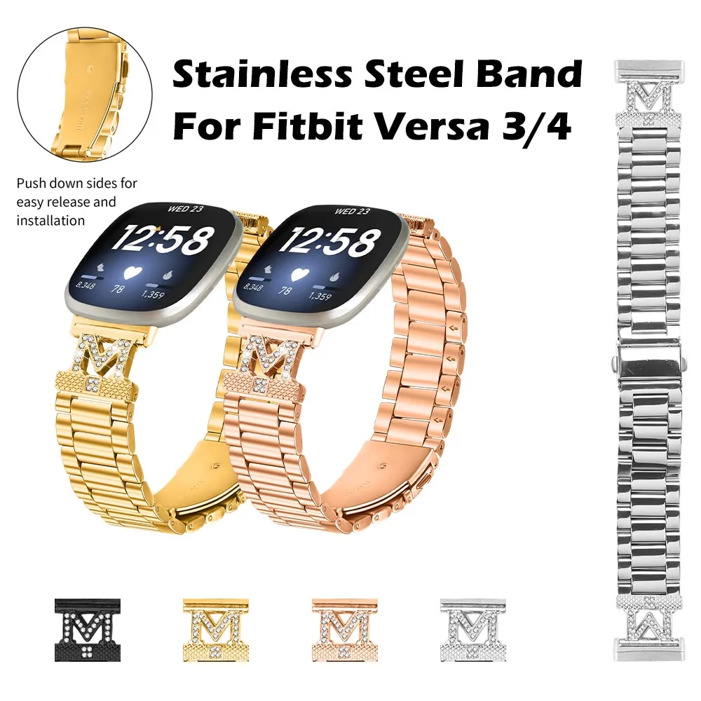 

Ремешок из нержавеющей стали для Fitbit Versa 3/4, деловой модный металлический браслет с бриллиантами, браслет для Fitbit Versa 3/4, аксессуары