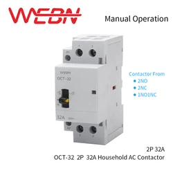 BCH8-32M Series 2P 32A Manual AC Household Contactor 220V/230V 50/60Hz Contact 2NO/1NO+1NC/2NC Din Rail Modular Contactor