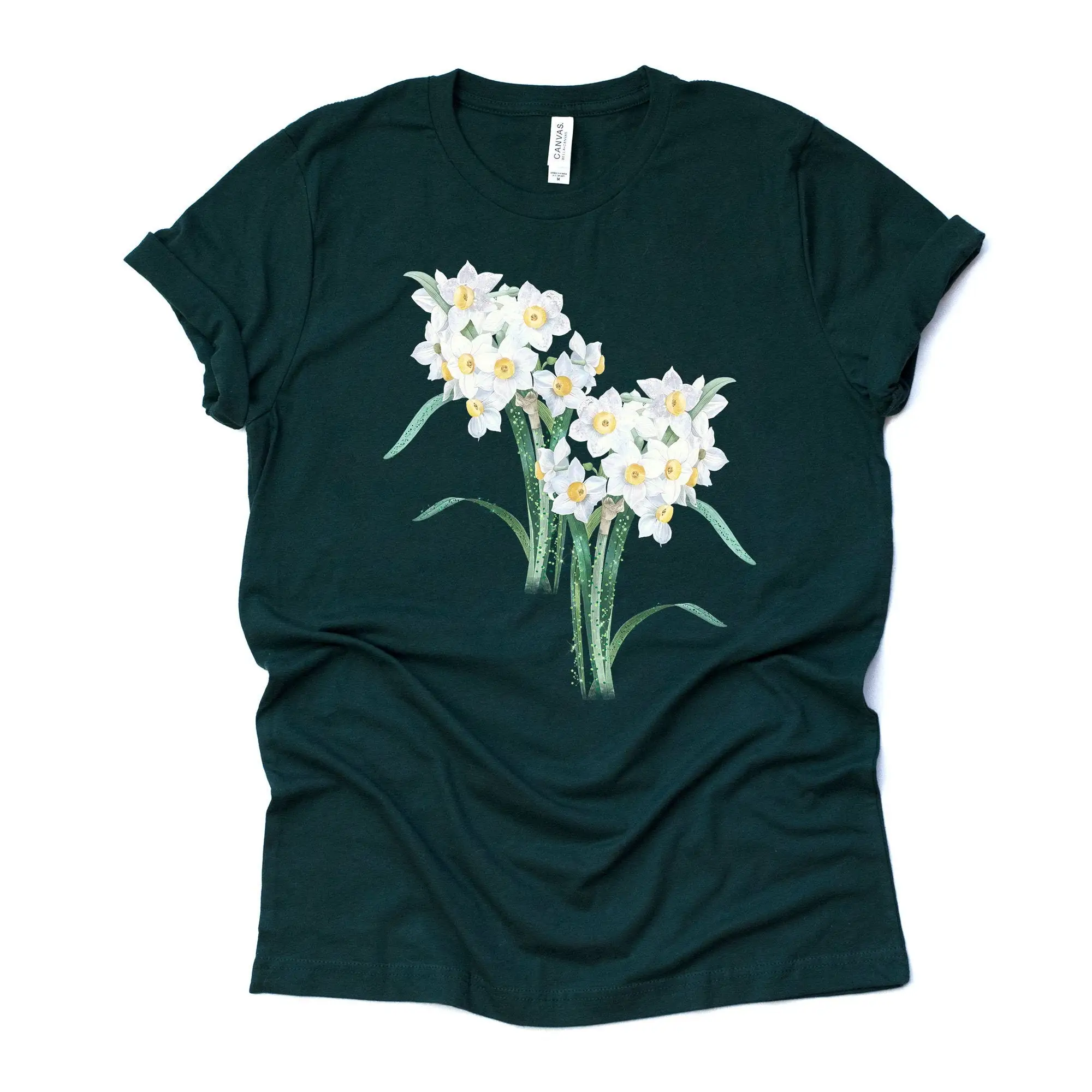 Spring Floral T Shirt Beautiful Bouquet Of Daffodils Design On Premium Unisex 2 Color Choices 2X 3X 4X Plus Sizes Available