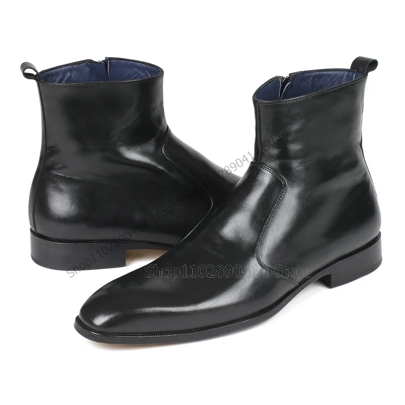 Black Leather Business Concise Style Ankle Boots Fashion Slip On Men Boots Luxury Handmade Party Banquet Office Men Dress Shoes